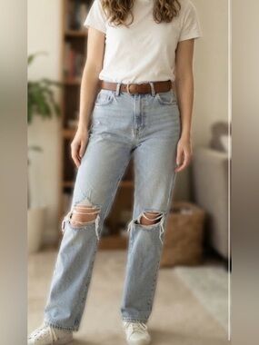 PacSun Distressed Light Wash High Rise Straight Leg Jeans